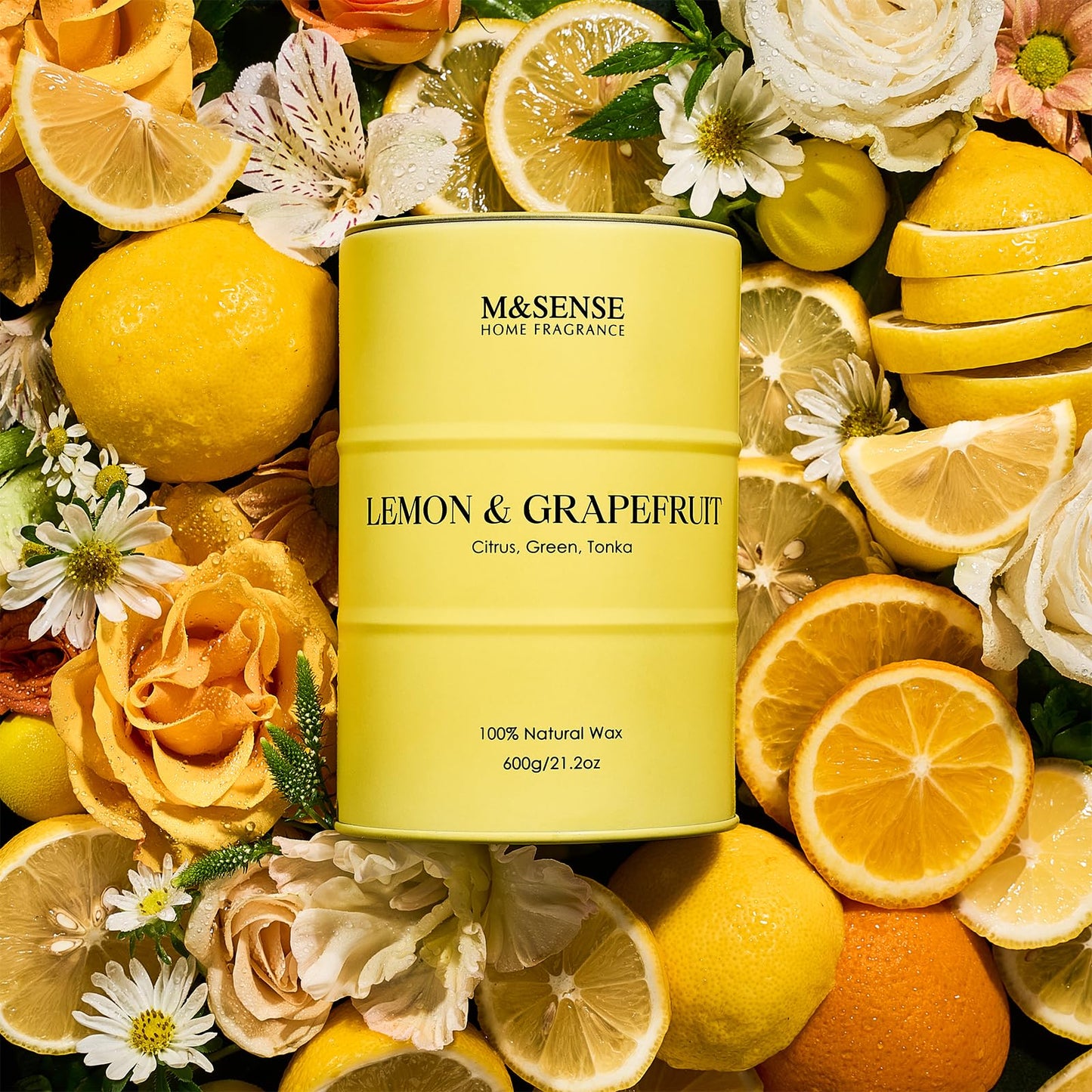M&SENSE Lemon Candle Large - 21.2oz Soy Wax, 120h Burn Time