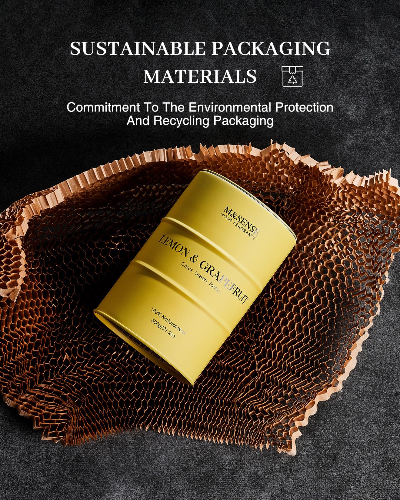 M&SENSE Lemon Candle Large - 21.2oz Soy Wax, 120h Burn Time