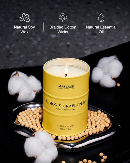 M&SENSE Lemon Candle – 11.3oz, 70-Hour Burn, Grapefruit Citrus Scent