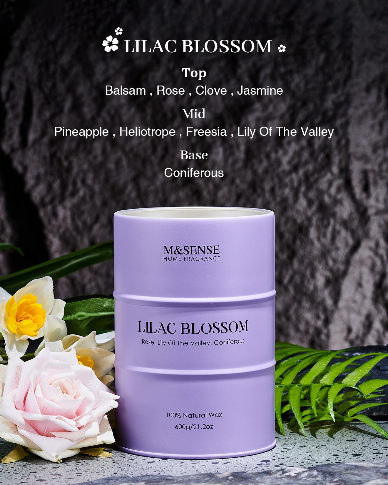 M&SENSE Lilac Blossom Soy Candle – 21.2oz for Stress Relief & Relaxation