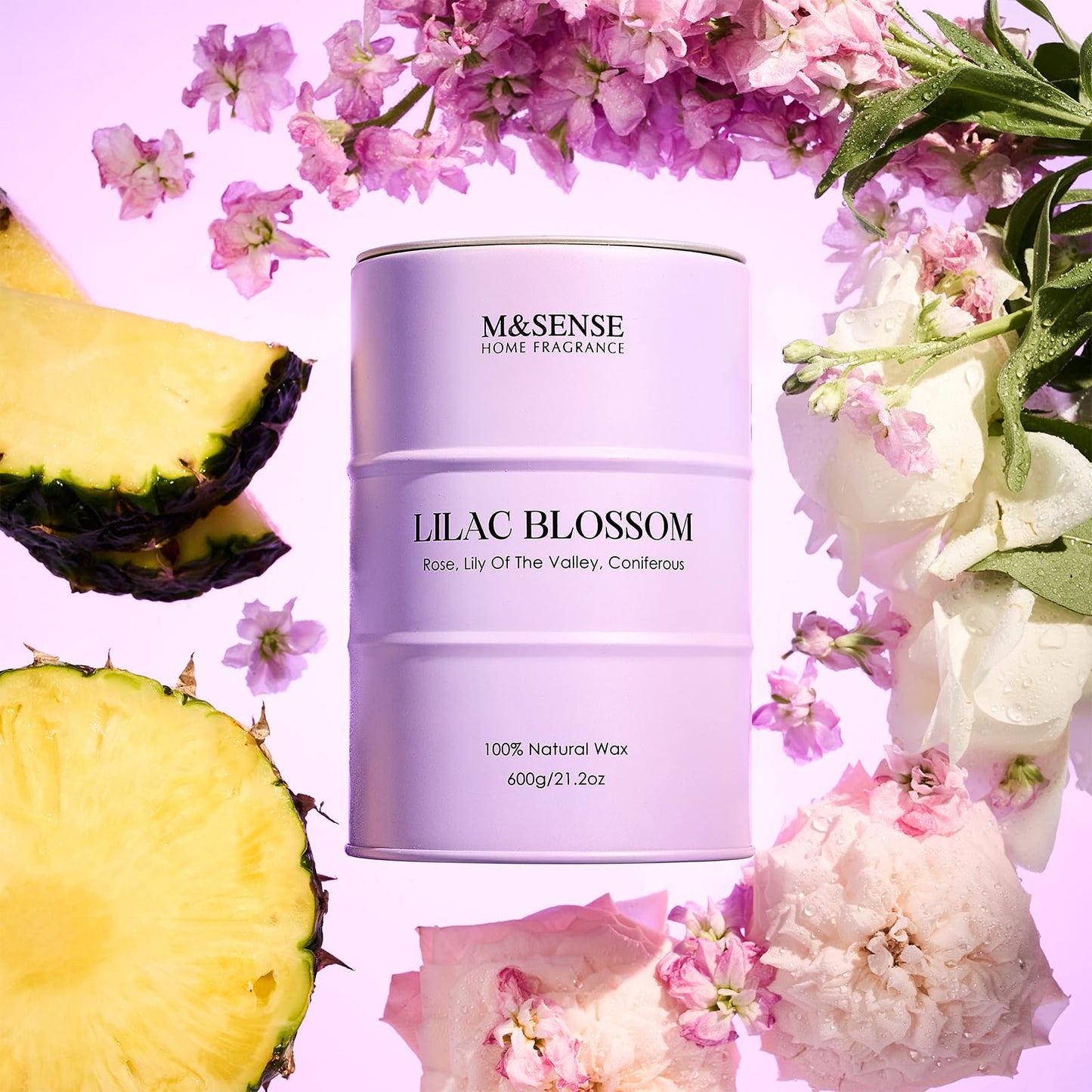 M&SENSE Lilac Blossom Soy Candle – 21.2oz for Stress Relief & Relaxation