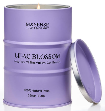 M&SENSE Lilac Blossom Soy Candle – 11.3oz, 70-Hour Burn, Aromatherapy & Relaxation