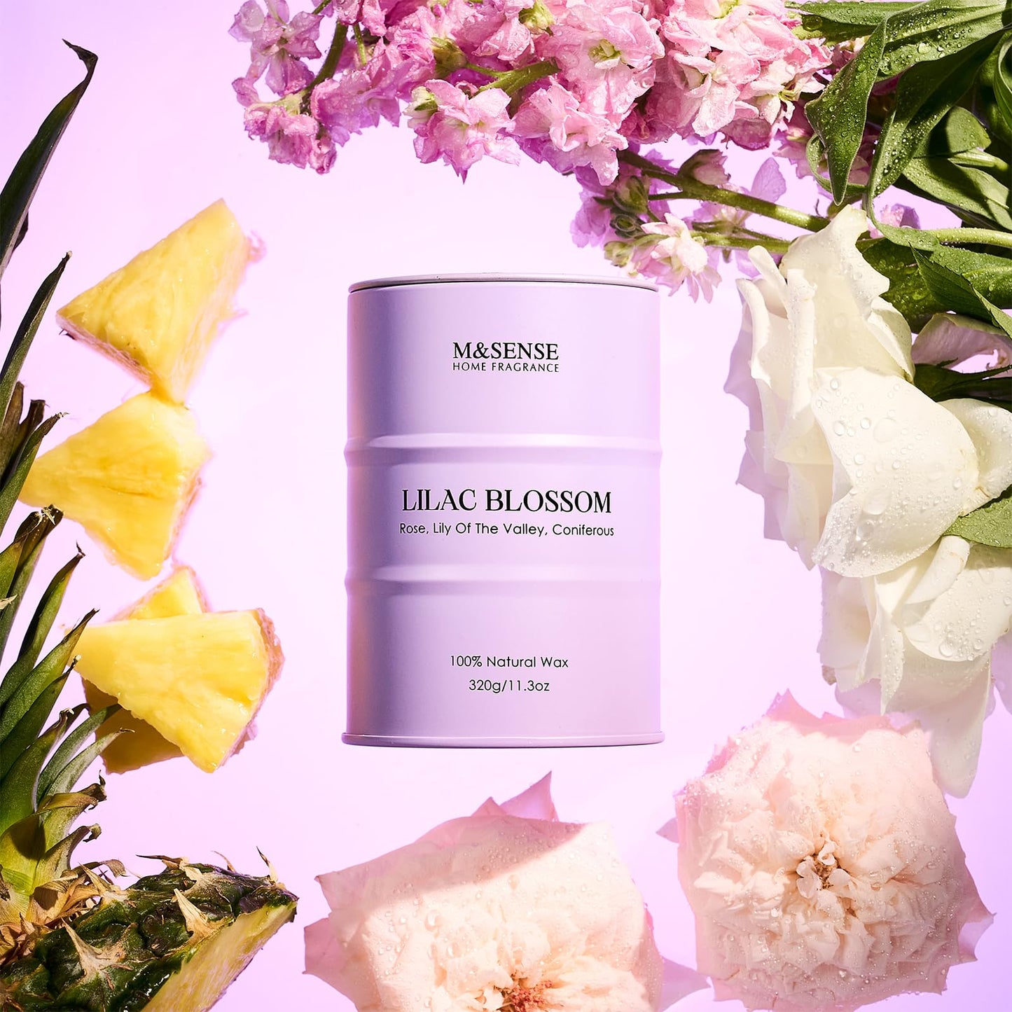 M&SENSE Lilac Blossom Soy Candle – 11.3oz, 70-Hour Burn, Aromatherapy & Relaxation