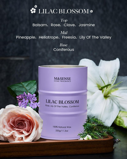 M&SENSE Lilac Blossom Soy Candle – 11.3oz, 70-Hour Burn, Aromatherapy & Relaxation