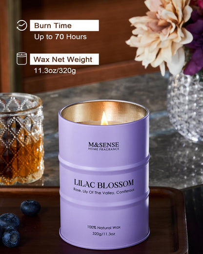 M&SENSE Lilac Blossom Soy Candle – 11.3oz, 70-Hour Burn, Aromatherapy & Relaxation