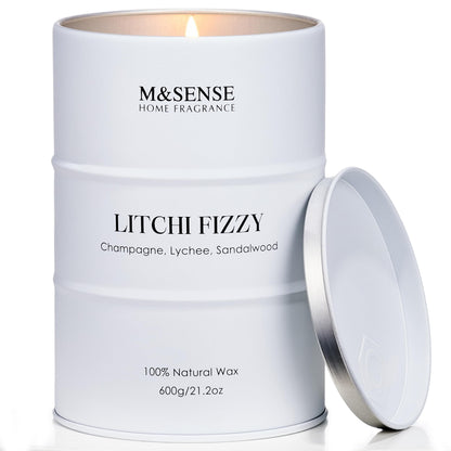 M&SENSE Litchi Fizzy Soy Candle – 21.2oz, 120-Hour Burn, Non-Toxic