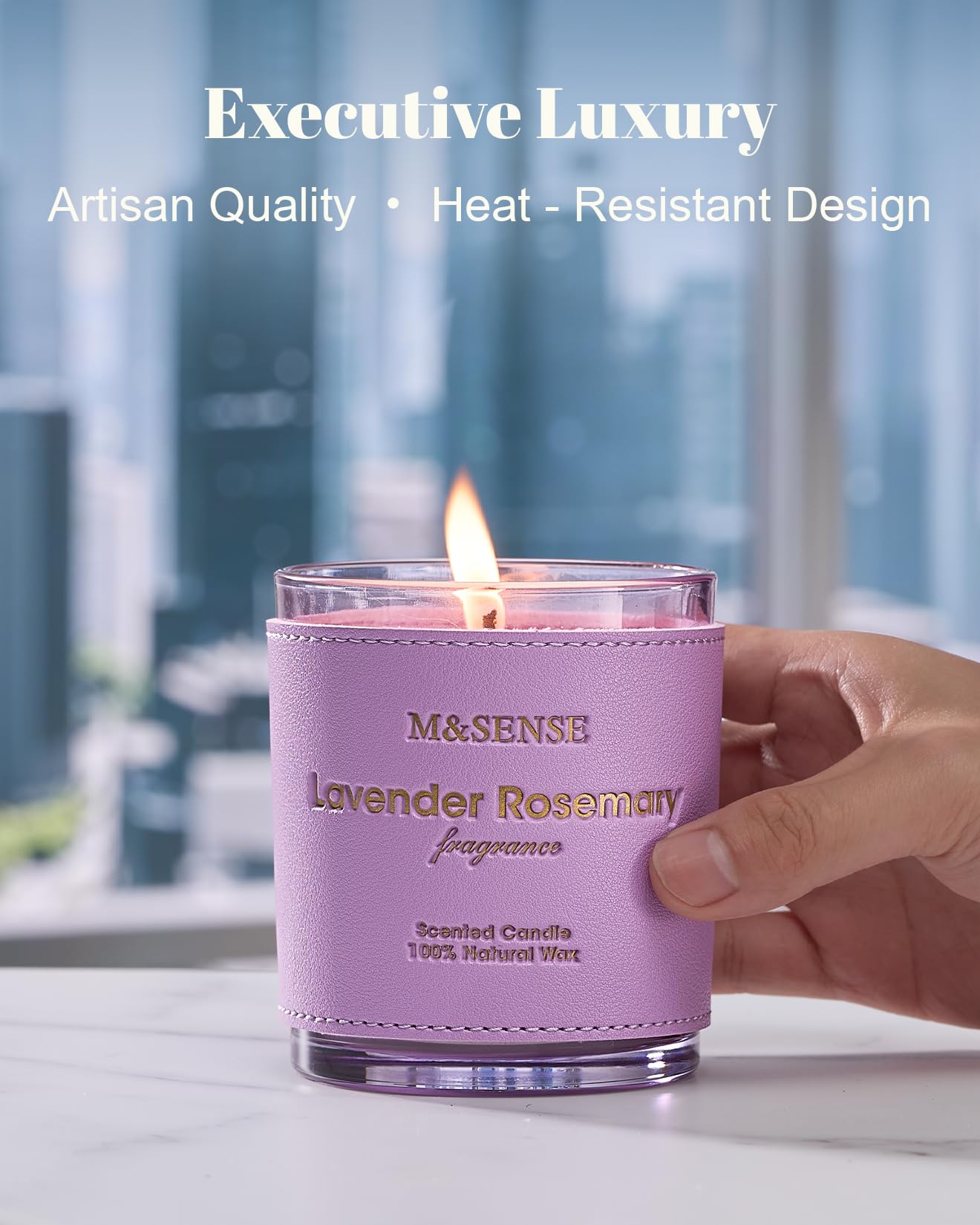 M&SENSE Lavender Rosemary Scented Candles | Vegan Soy 10oz, 42h Burn
