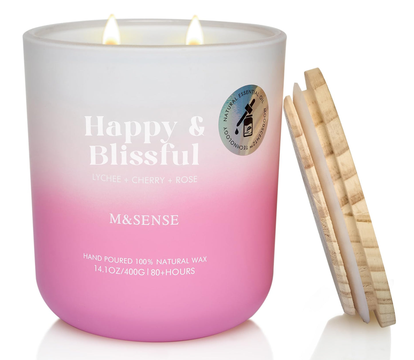 M&SENSE Lychee Cherry Rose Soy Candle – 14.1oz, 80-Hour Aromatherapy, Non-Toxic