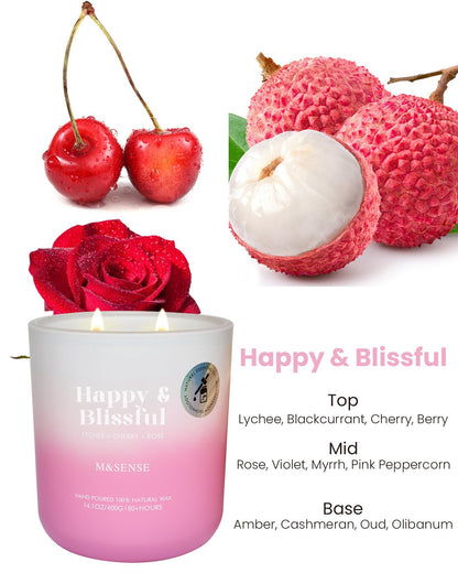 M&SENSE Lychee Cherry Rose Soy Candle – 14.1oz, 80-Hour Aromatherapy, Non-Toxic