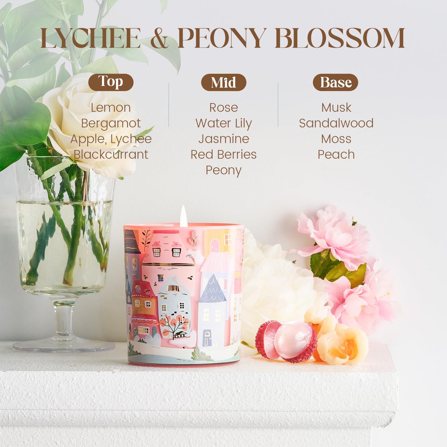 MSENSE Lychee Peony Scented Candle – 10.2 oz, 60-Hour Burn Time