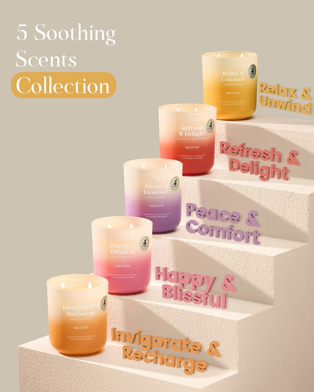 M&SENSE Mandarin Vanilla Candle – 80-Hour Non-Toxic Soy Wax Aromatherapy