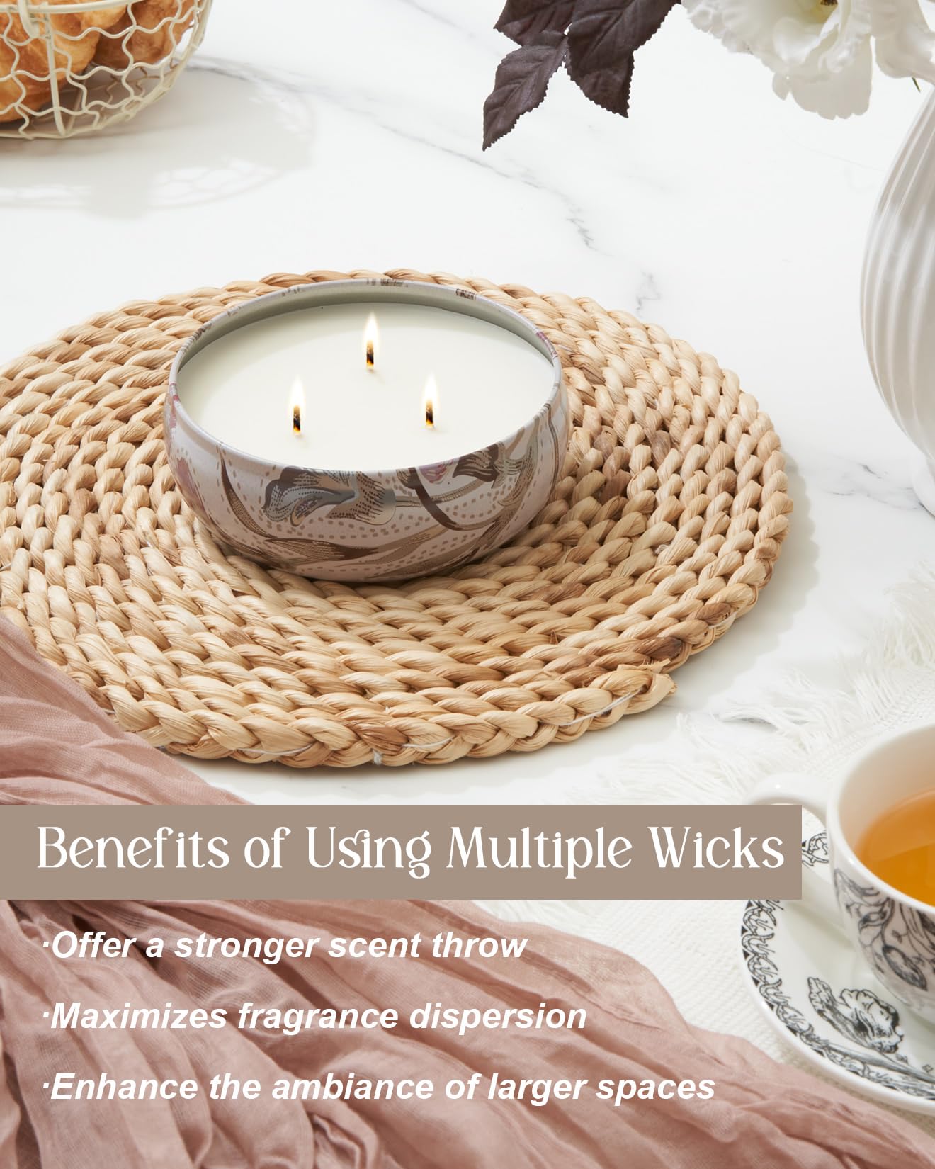 M&SENSE Mimosa Rose Soy Candle 12oz - 3-Wick, 40+ Hour Burn Time