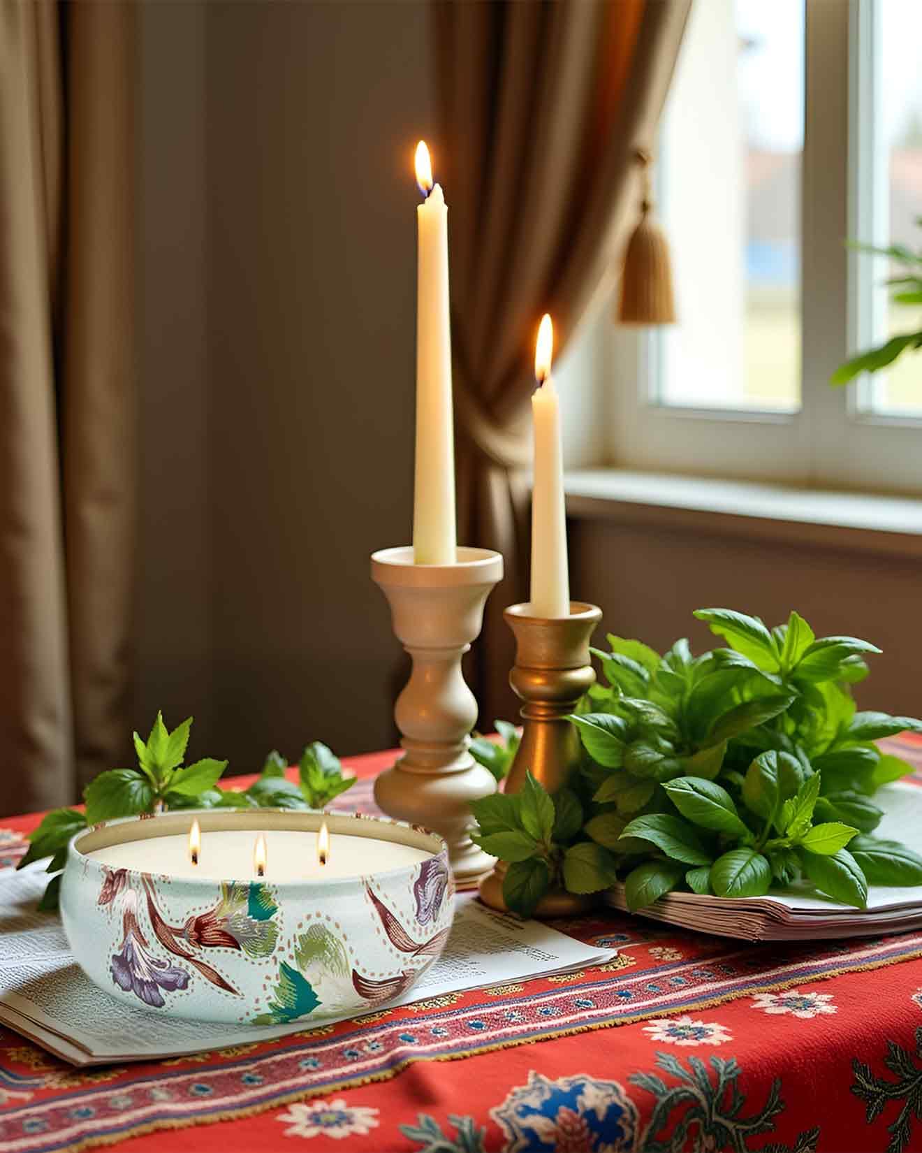Mint Basil Scented Candles 12oz | 3-Wick Soy Travel Tin – 40 Hour Burn