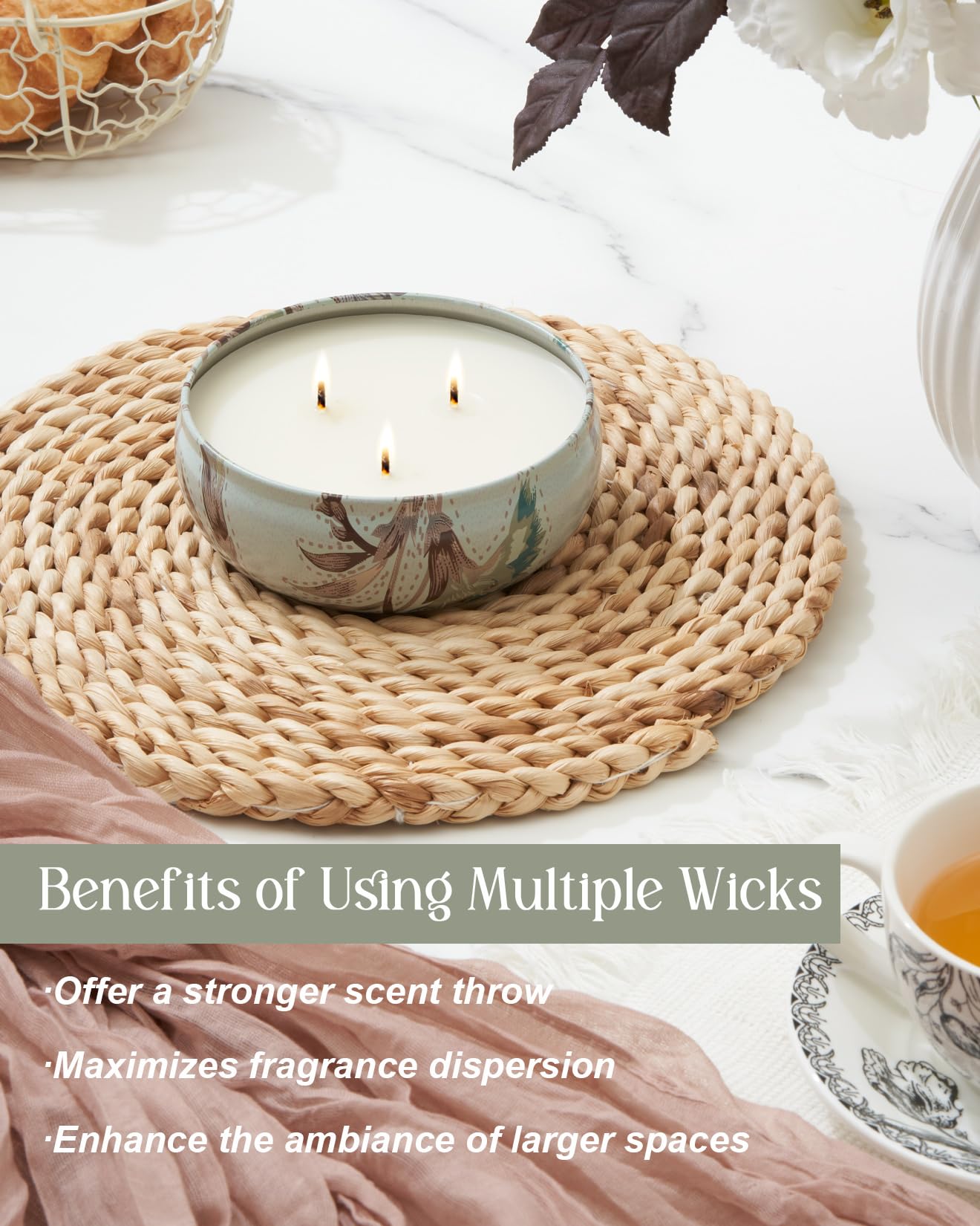 Mint Basil Scented Candles 12oz | 3-Wick Soy Travel Tin – 40 Hour Burn
