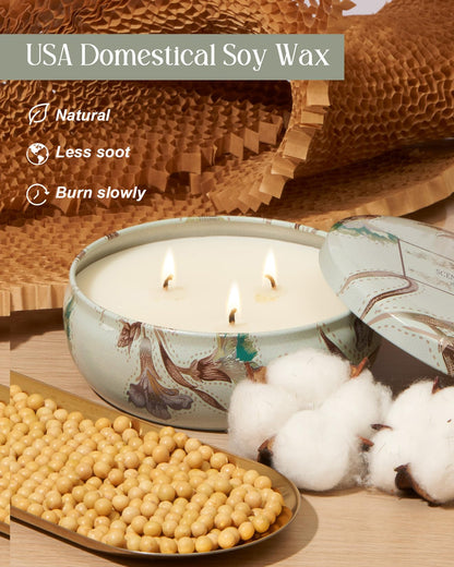 Mint Basil Scented Candles 12oz | 3-Wick Soy Travel Tin – 40 Hour Burn