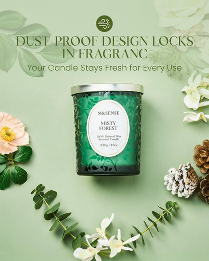 M&SENSE Misty Pine Forest Wood Wick Candle – 18oz, 100-Hour Natural Soy Wax