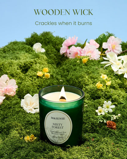 M&SENSE Misty Pine Forest Wood Wick Candle – 18oz, 100-Hour Natural Soy Wax