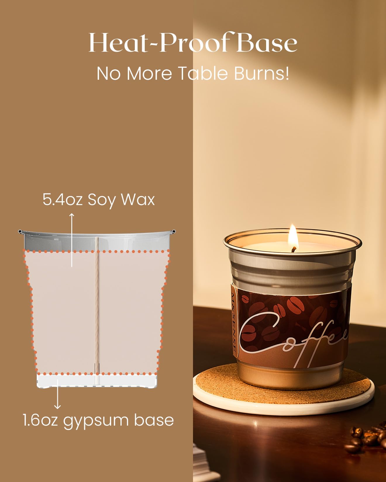 M&SENSE Mocha Coffee Scented Candle 7oz – 42H Slow Burn, Soy Organic, Non-Toxic