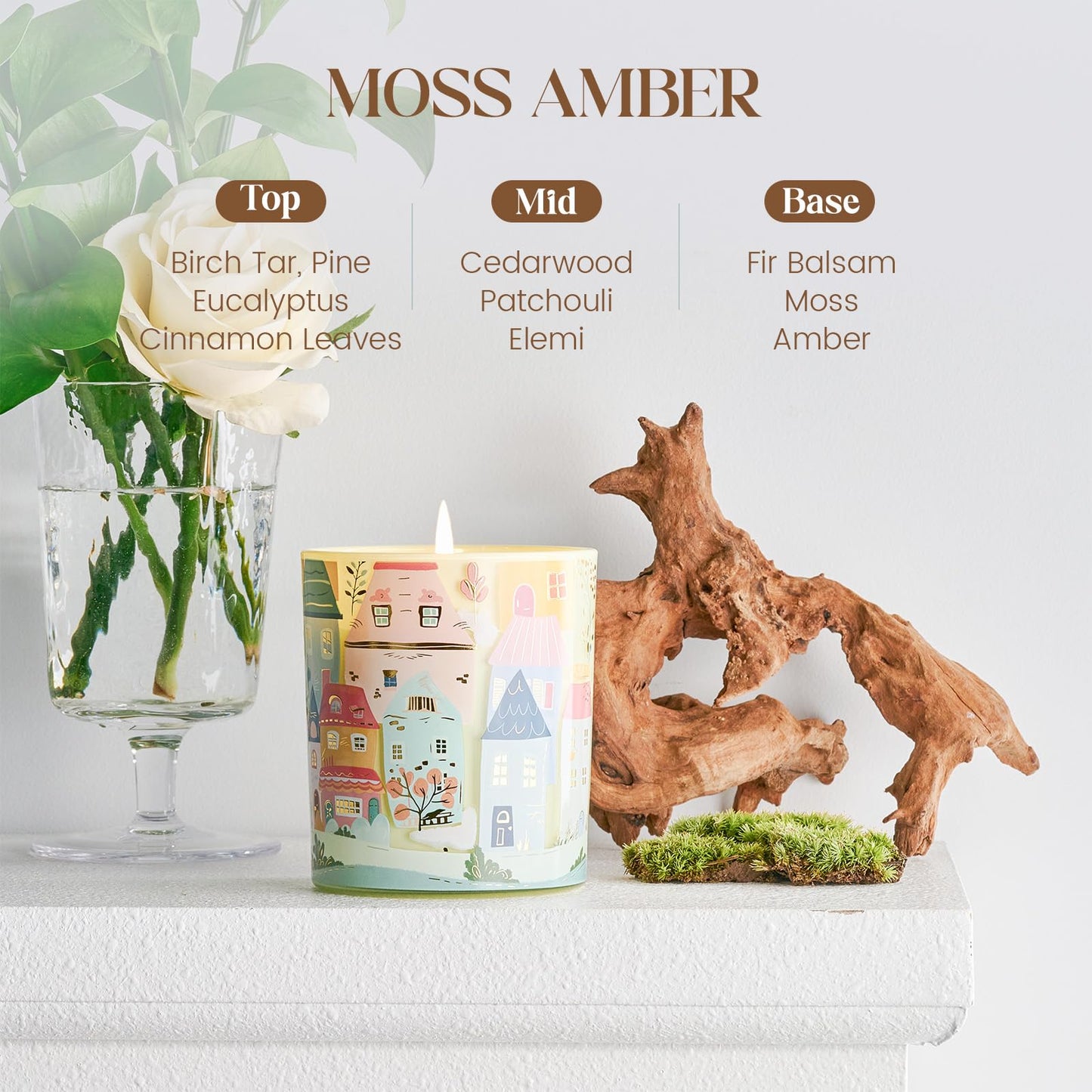 M&SENSE Moss Amber Candles – 10.2 oz Soy Wax, 60-Hr Non-Toxic Fragrance