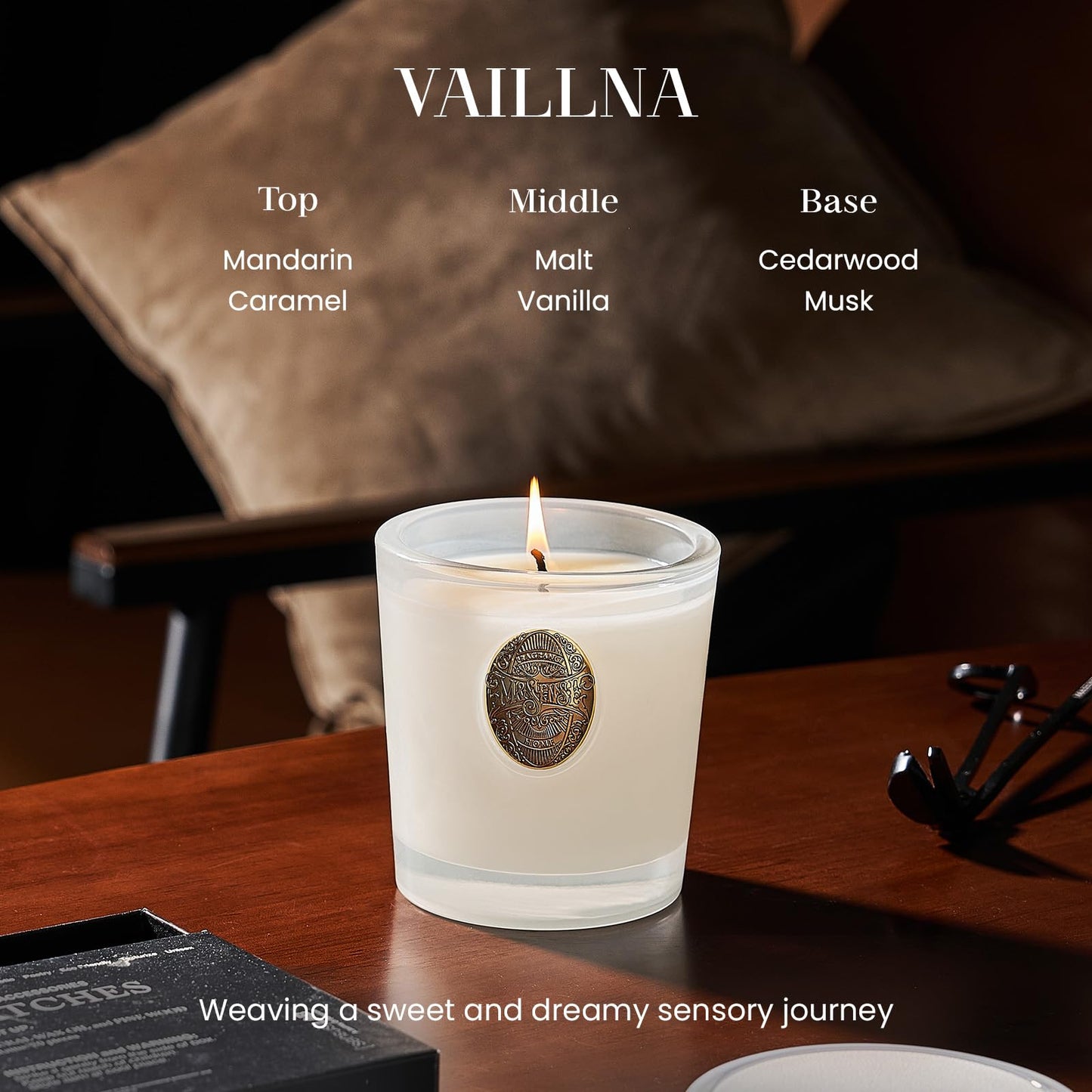 M&SENSE Natural Soy Candle – Vanilla Dream & White | 9.2 oz, 50H Burn