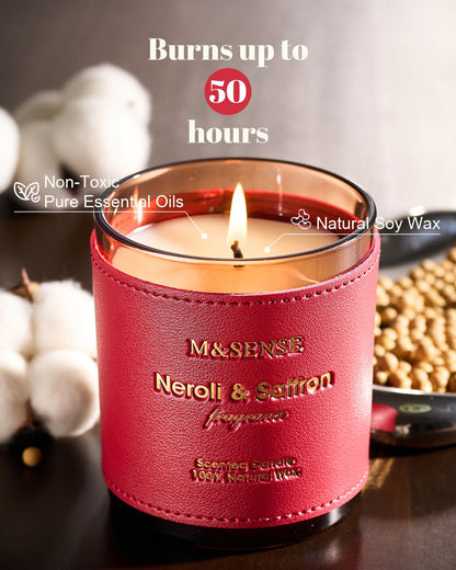 M&SENSE Neroli Saffron Scented Candle – Vegan Soy Wax, 10oz, 42-Hour Burn Time
