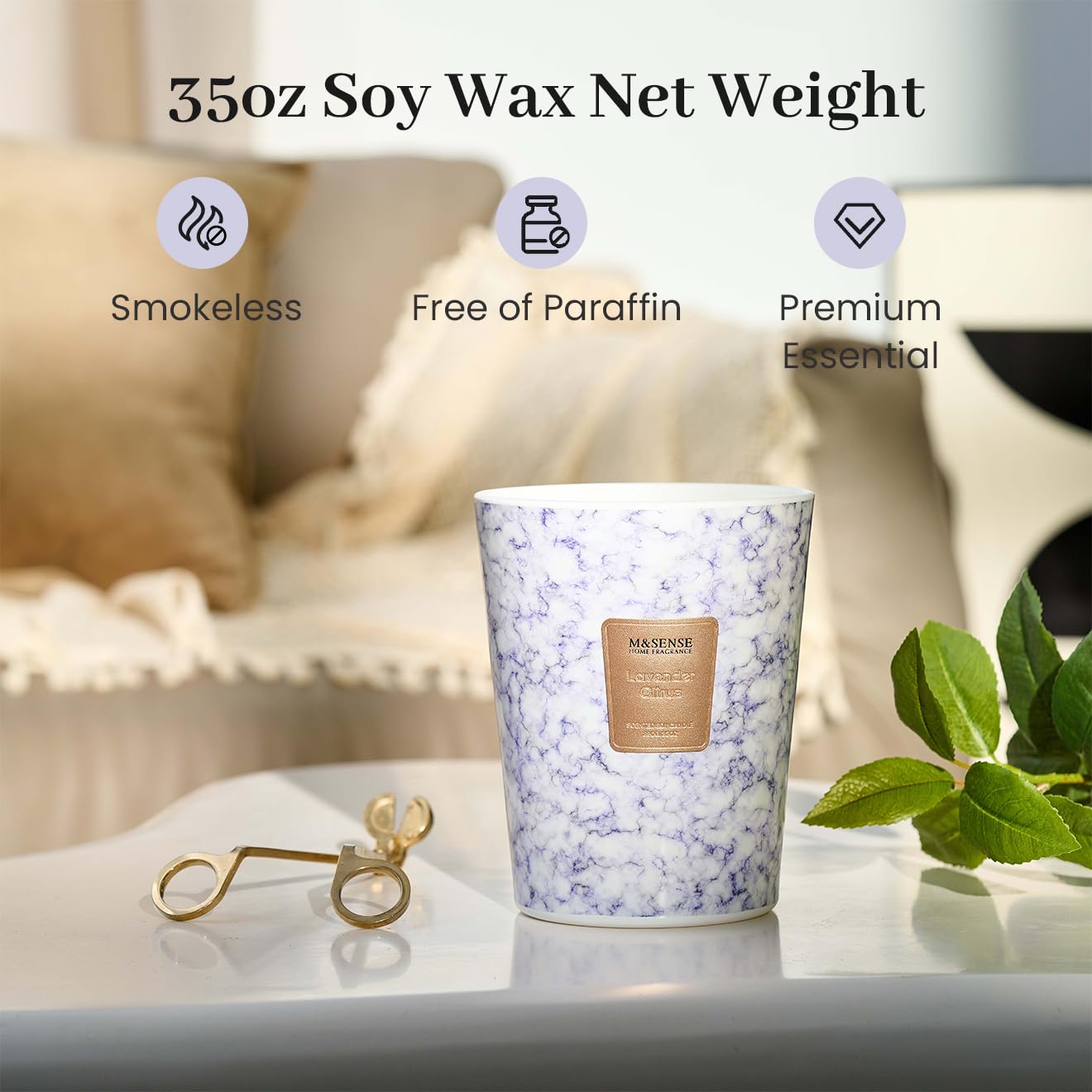 M&SENSE Extra Large 35oz Lavender Citrus Candle – 3 Wick, 150h Burn