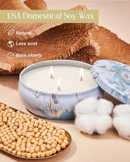M&SENSE Ocean Waters 3-Wick Soy Tin Candle – 40-50h Burn Time, Vegan Wax
