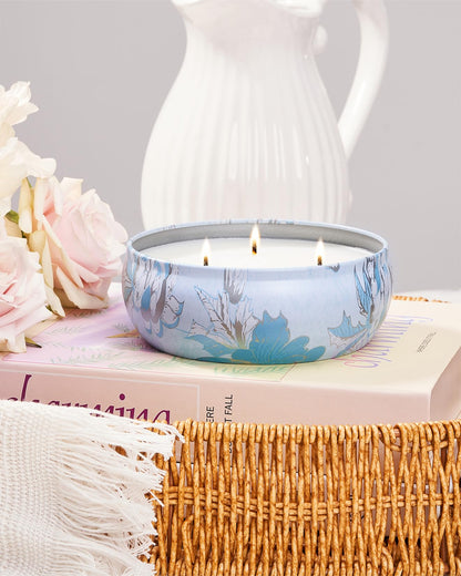 M&SENSE Ocean Waters 3-Wick Soy Tin Candle – 40-50h Burn Time, Vegan Wax