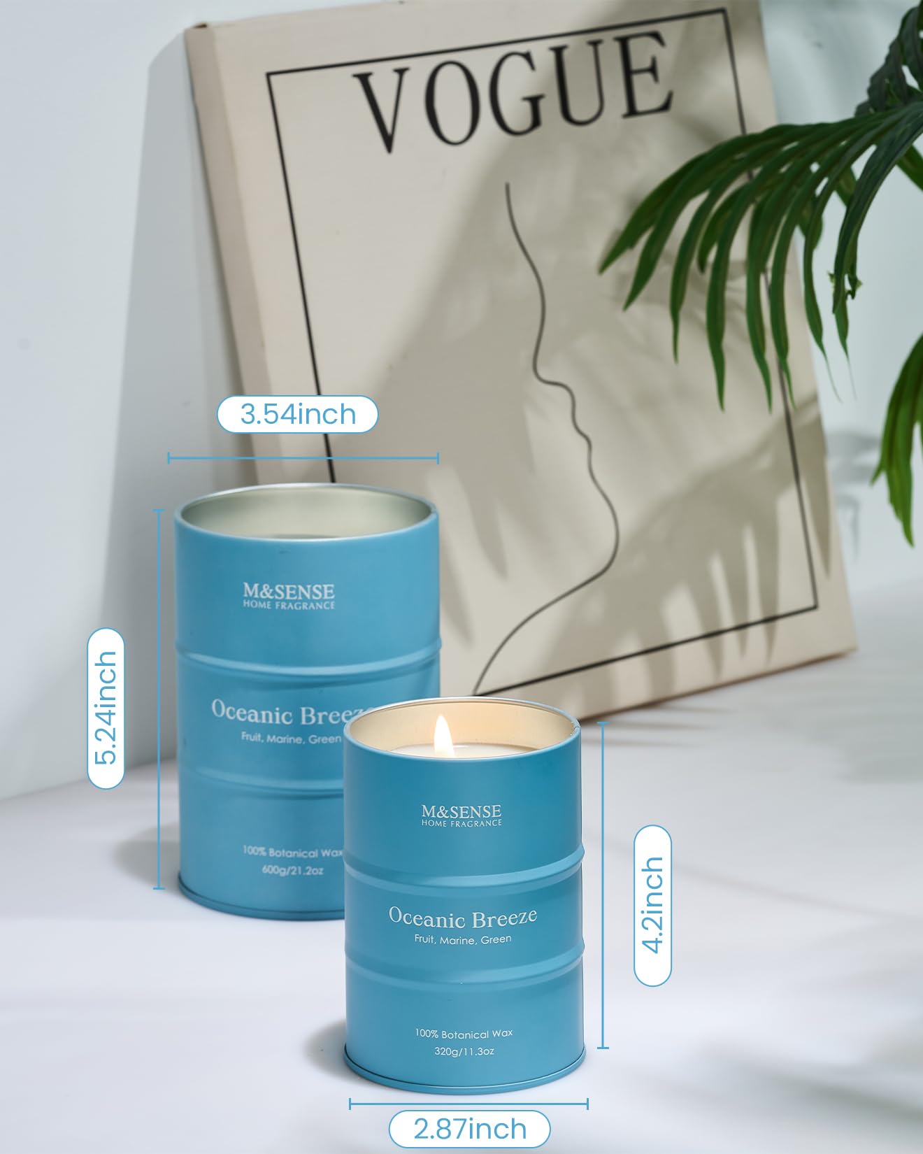 M&SENSE Oceanic Breeze Scented Candle – 11.3oz Soy Wax, 70-Hour Burn