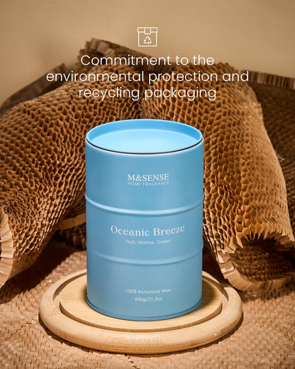 M&SENSE Oceanic Breeze Scented Candle – 11.3oz Soy Wax, 70-Hour Burn