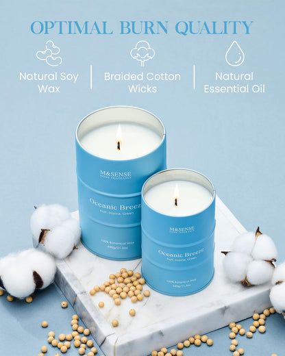 M&SENSE Oceanic Breeze Scented Candle – 11.3oz Soy Wax, 70-Hour Burn
