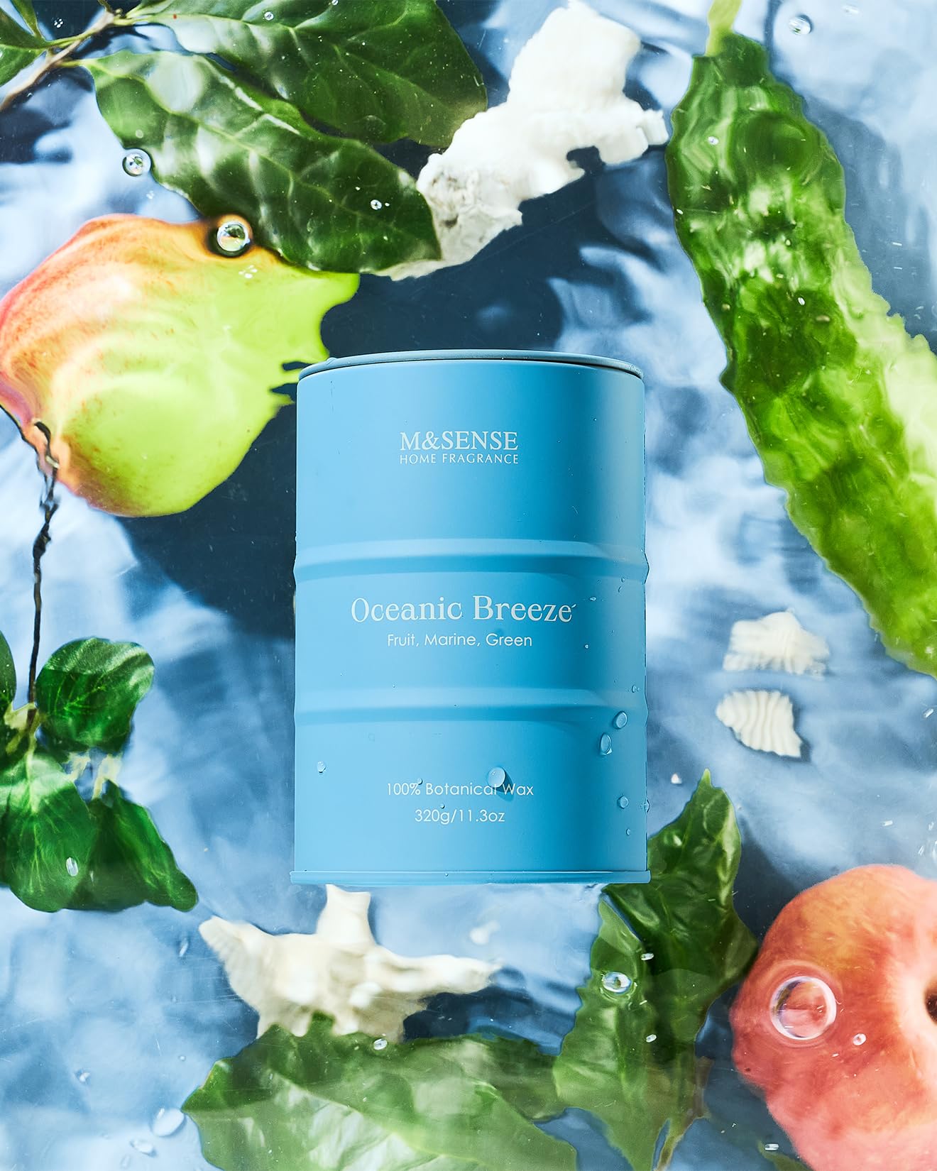 M&SENSE Oceanic Breeze Scented Candle – 11.3oz Soy Wax, 70-Hour Burn