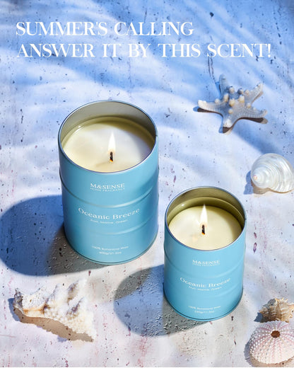 M&SENSE Oceanic Breeze Scented Candle – 11.3oz Soy Wax, 70-Hour Burn