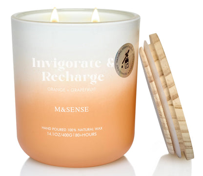 M&SENSE Orange Grapefruit Candle – 14.1oz, 2-Wick Soy, 80h Burn Time