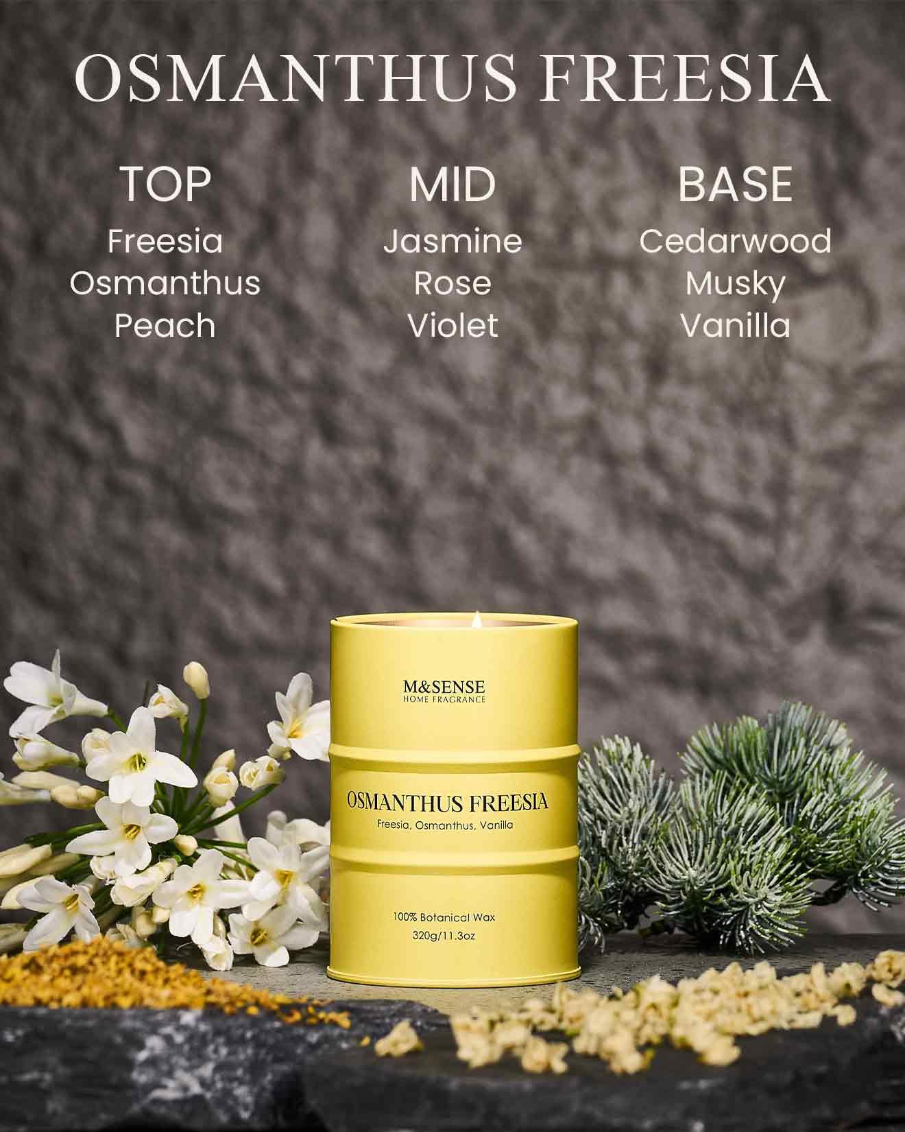 M&SENSE Osmanthus Freesia Scented Candle – Natural Soy Blend, Non-Toxic, Aromatherapy, 11.3oz, 70-Hour Burn, Gift for Women & Men