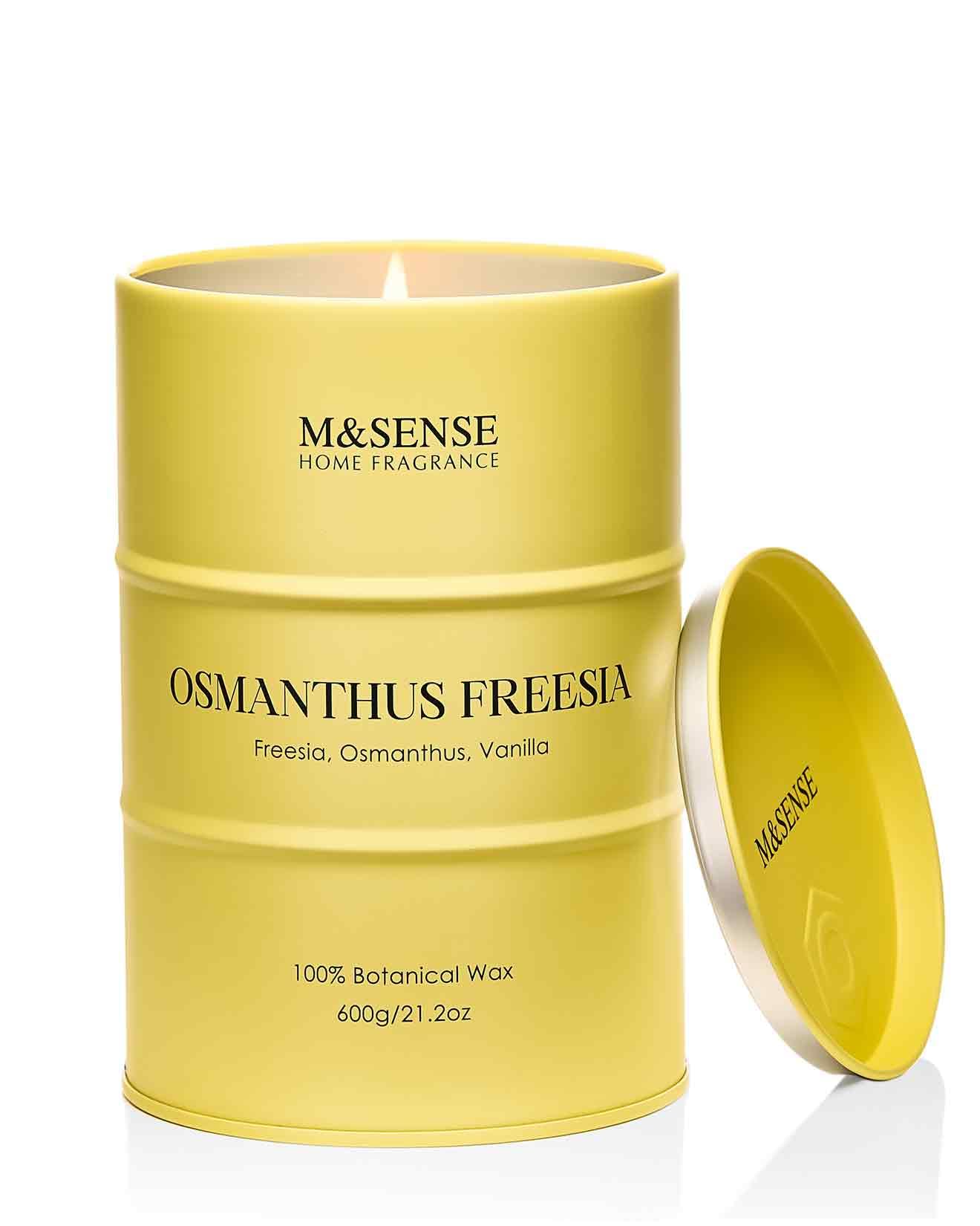 M&SENSE Osmanthus Freesia Scented Candle – Large 21.2oz (600g), 120h Natural Soy Wax