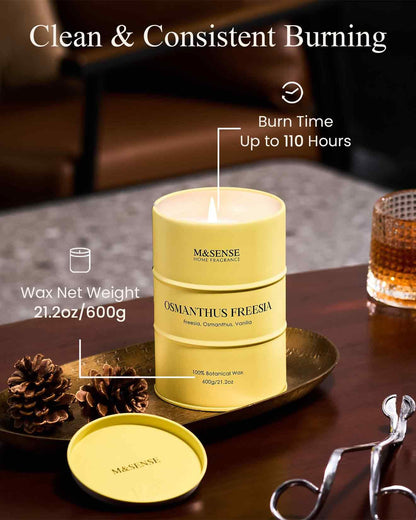 M&SENSE Osmanthus Freesia Scented Candle – Large 21.2oz (600g), 120h Natural Soy Wax