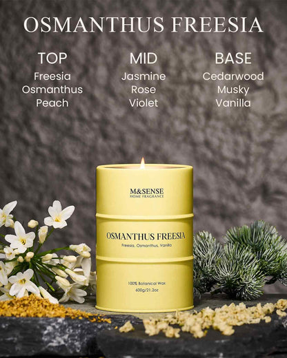 M&SENSE Osmanthus Freesia Scented Candle – Large 21.2oz (600g), 120h Natural Soy Wax