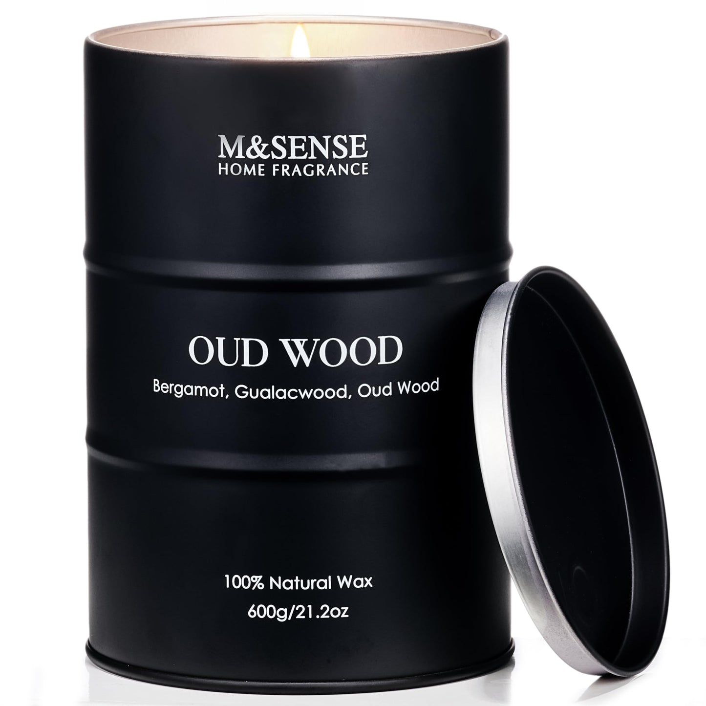 M&SENSE Oud Wood Large Scented Candle – Natural Soy Wax, 21.2oz, 120h Burn Time