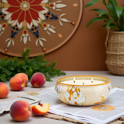 M&SENSE Peach Scented Candles 12oz | 3-Wick Soy Tin, 40-Hour Burn