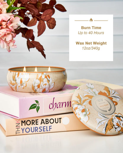 M&SENSE Peach Scented Candles 12oz | 3-Wick Soy Tin, 40-Hour Burn
