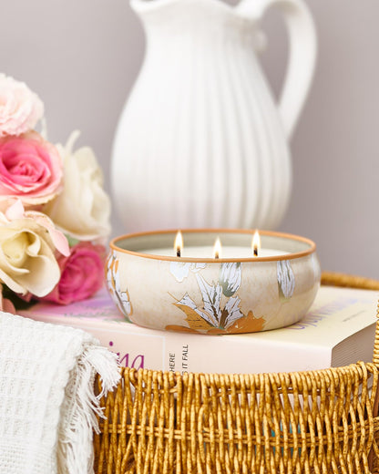 M&SENSE Peach Scented Candles 12oz | 3-Wick Soy Tin, 40-Hour Burn