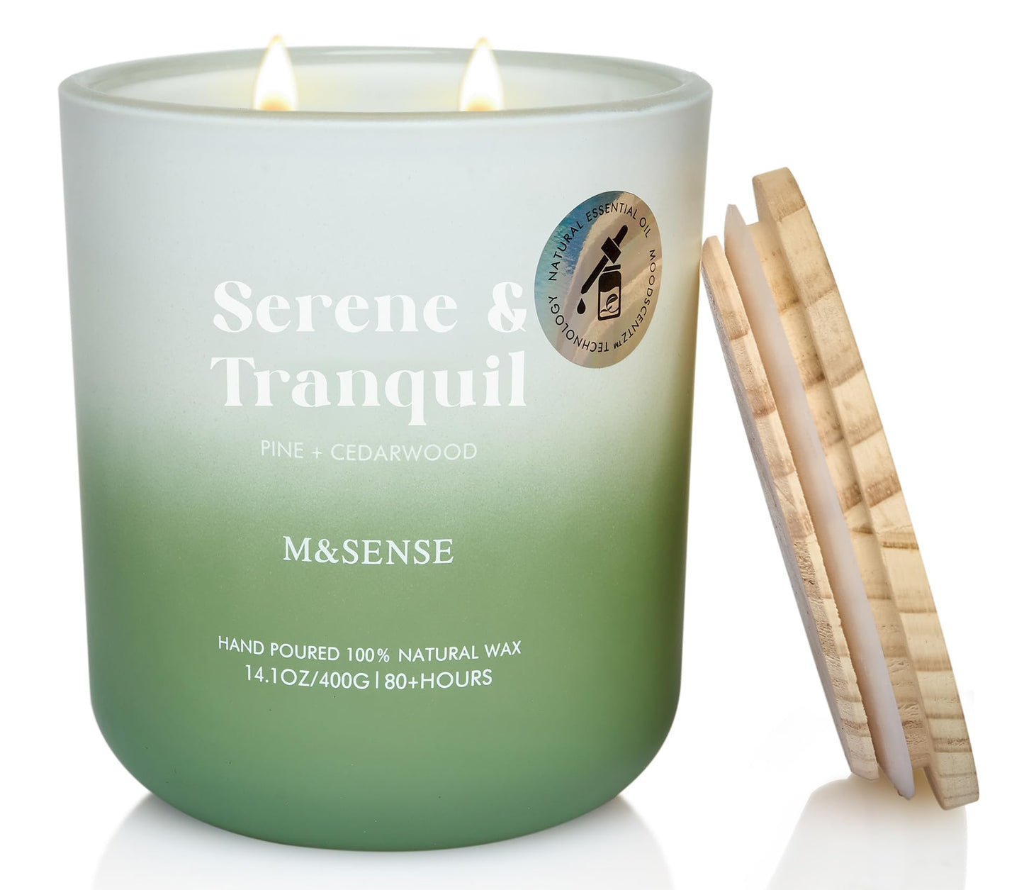 M&SENSE Pine Cedarwood Holiday Candle – 14.1oz, 80 Hours, Non-Toxic Soy Wax