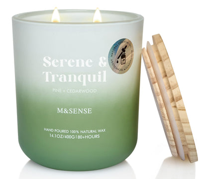 M&SENSE Pine Cedarwood Holiday Candle – 14.1oz, 80 Hours, Non-Toxic Soy Wax