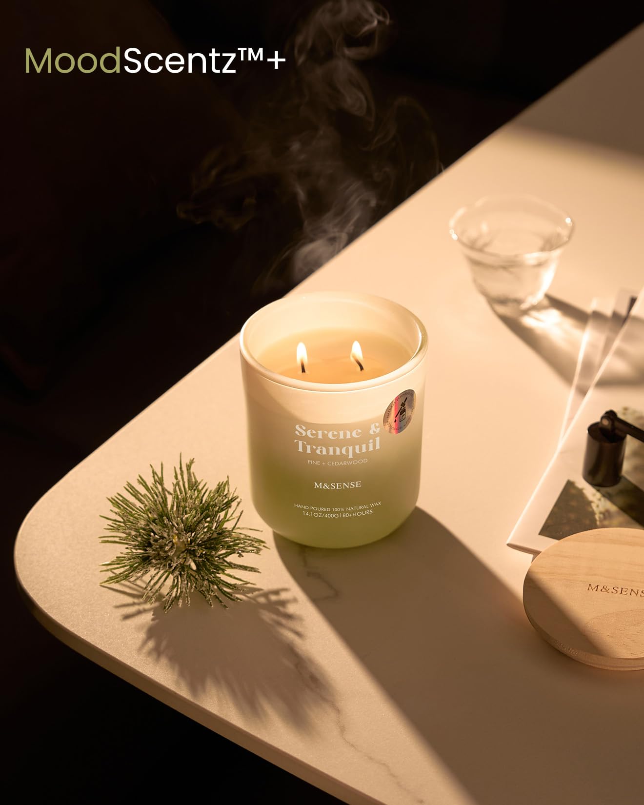 M&SENSE Pine Cedarwood Holiday Candle – 14.1oz, 80 Hours, Non-Toxic Soy Wax