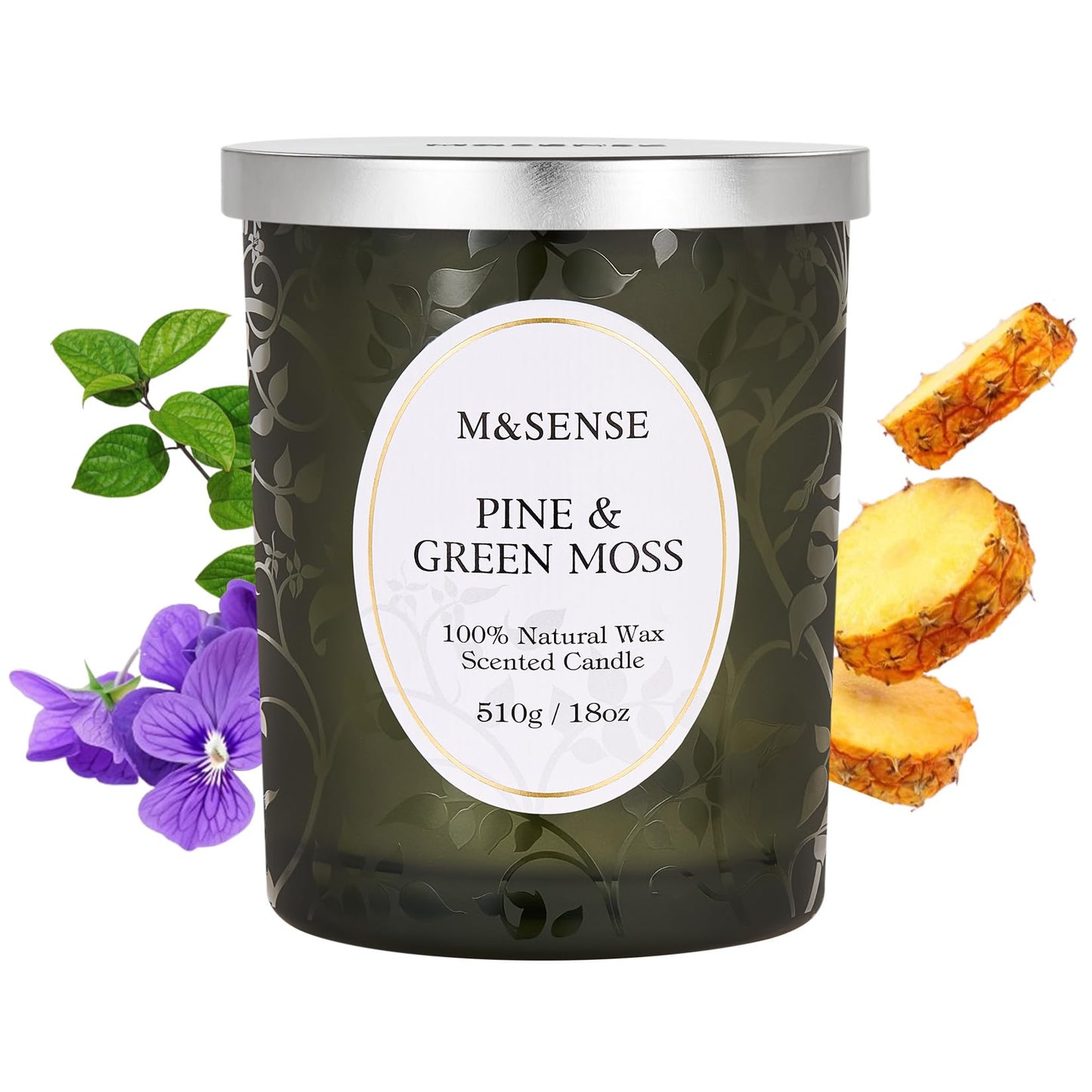 M&SENSE Pine & Moss Scented Candle – Natural Soy Wax, 18oz, 100 Hours