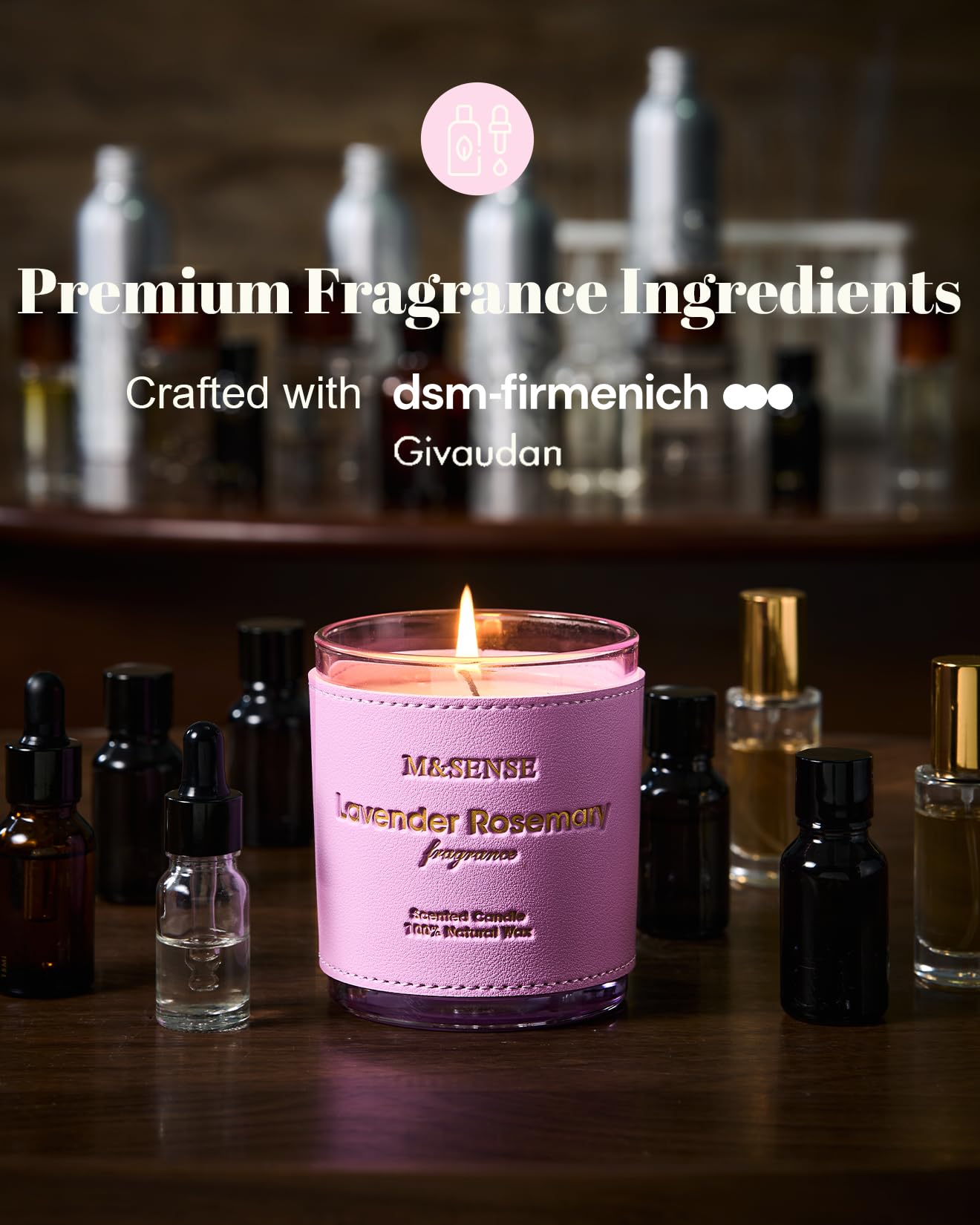 M&SENSE Lavender Rosemary Scented Candles | Vegan Soy 10oz, 42h Burn