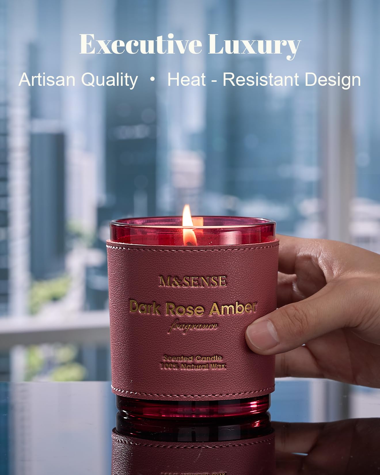 M&SENSE Rose Amber Scented Candle – Vegan Soy Wax, 10oz, 42-Hour Burn, Non-Toxic
