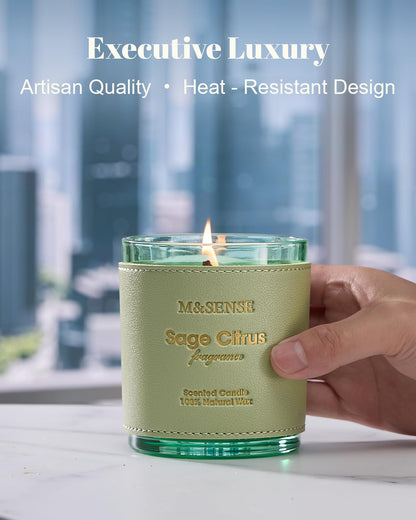 M&SENSE Sage Citrus Scented Vegan Soy Candle – 10oz, 42-Hour Burn Time | Luxury Home Fragrance