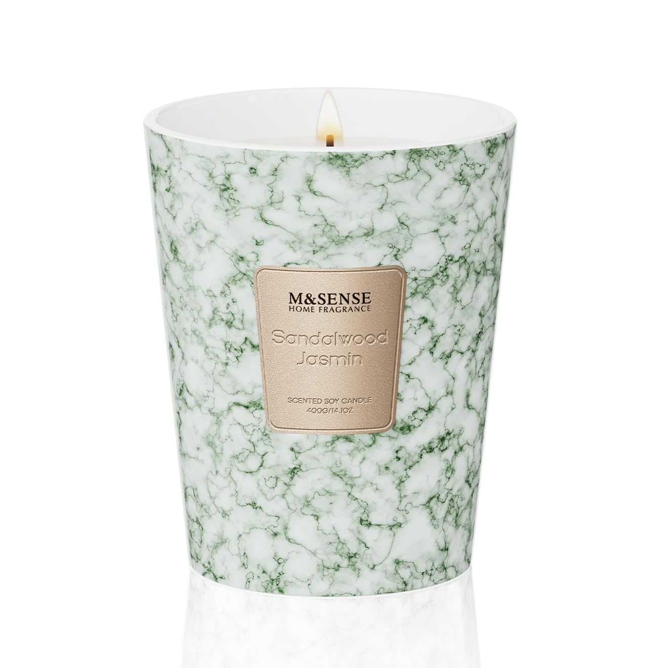 M&SENSE Sandalwood Jasmine Scented Candles – 3-Wick Jar, 14.1 oz, 75h Burn Time
